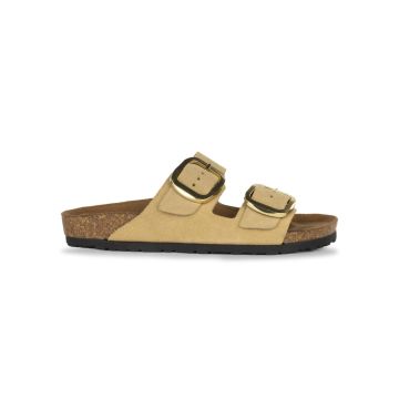 Sandali in morbida pelle effetto scamosciato beige