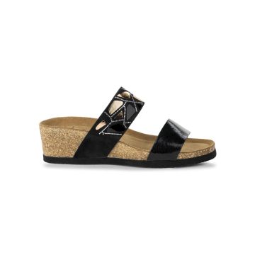 Sandali da donna neri con decorazioni e zeppa effetto sughero Alesya