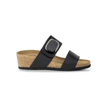 Sandali a fascia neri da donna con maxi fibbia e z