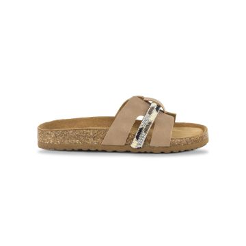 Sandali da donna beige con decorazione di perline