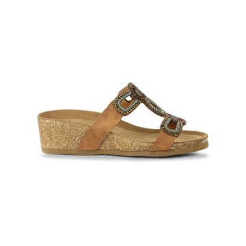 Sandali a fascia da donna marroni con perline colo