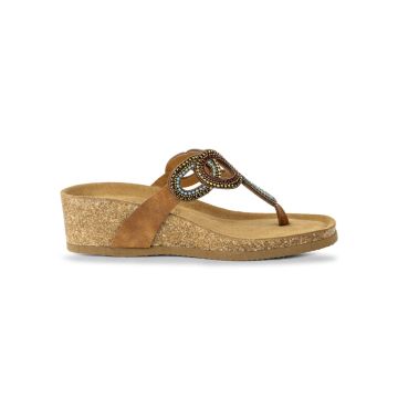 Sandali infradito da donna marroni con zeppa effet