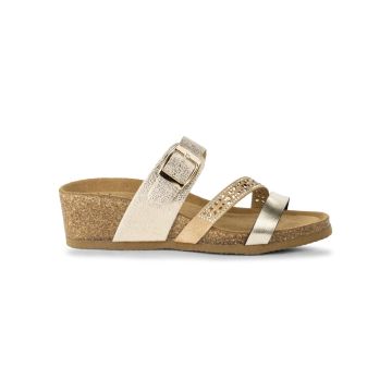 Sandali a fascia da donna oro con strass e zeppa e