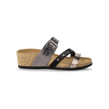 Sandali a fascia da donna bicolore argento e nero