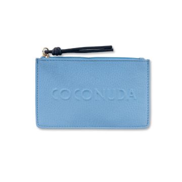 Portafoglio e porta carte azzurro da donna in pelle con zip Coconuda