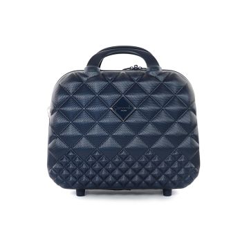 Beauty case rigido blu con zip e tracolla removibile