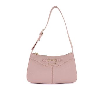 Borsa rosa da donna con tracolla e dettaglio morsetto