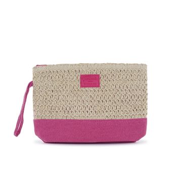 Pochette mare beige e fucsia da donna con zip e laccetto