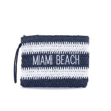 Pochette mare bianca e blu a righe da donna con scritta