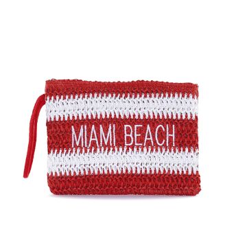 Pochette mare bianca e rossa a righe da donna con scritta