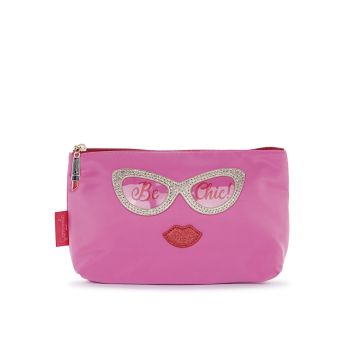 Bustina rosa da donna con zip con ciondolo