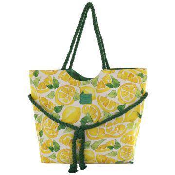 Borsa mare da donna con stampa limoni e manici in