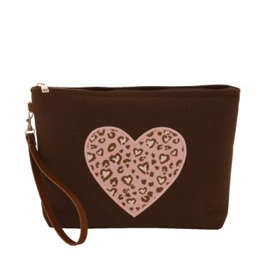 Pochette marrone da donna con cuore rosa stampa leopardata Camomilla