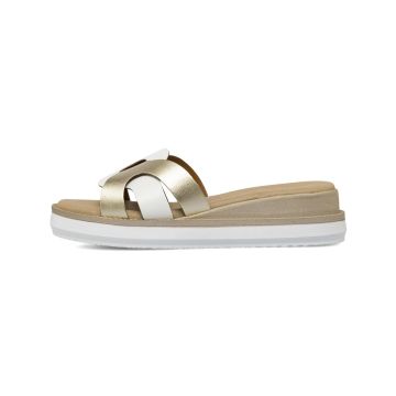 Sandali casual bicolore bianco e oro da donna con zeppa Marinaseval
