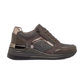 Sneakers marroni da donna con suola zeppa e insert