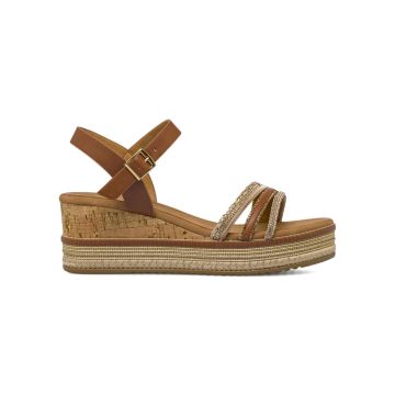 Sandali con zeppa 7 cm marroni da donna con strass e decori Alesya