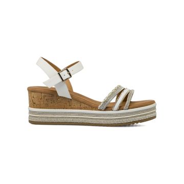 Sandali bianchi da donna con zeppa 7 cm e strass Alesya