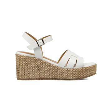 Sandali bianchi da donna con zeppa effetto intrecc