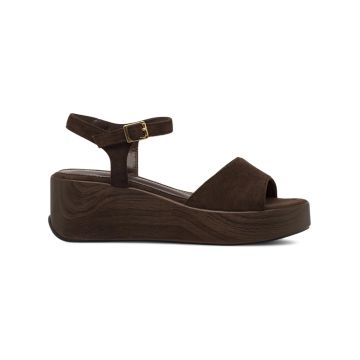 Sandali con zeppa effetto legno da donna marroni e