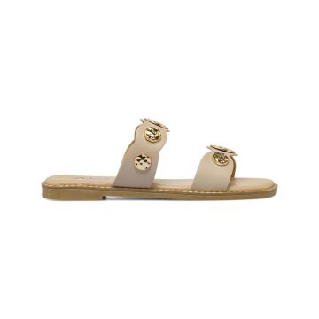 Sandali bassi beige Alesya da donna con maxi borchie