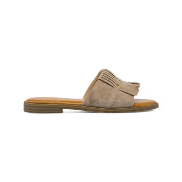 Ciabattine a fascia beige da donna effetto scamosc