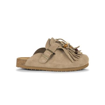 Sandali sabot da donna in pelle beige effetto scam