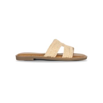 Ciabattine a fascia da donna beige in tessuto con