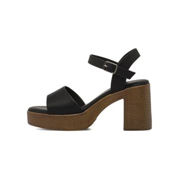 Sandali neri da donna con tacco largo 9 cm e plate