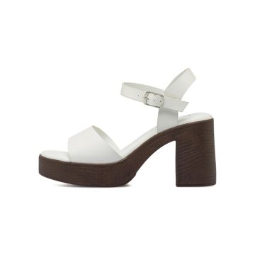 Sandali bianchi da donna con tacco largo 9 cm e pl