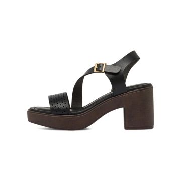 Sandali neri da donna con tacco alto 8 cm e fondo effetto legno Obsel