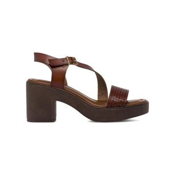 Sandali marroni da donna con tacco alto 8 cm e plateau Obsel
