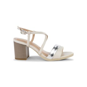 Sandali eleganti da donna beige e argento con tacc