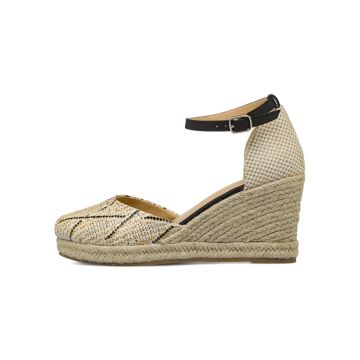 Campesine da donna beige e nere in tessuto effetto