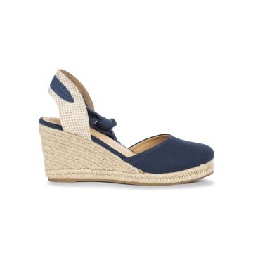 Campesine blu da donna con zeppa in corda 7 cm e l