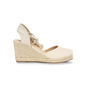 Campesine beige da donna con zeppa in corda 7 cm e