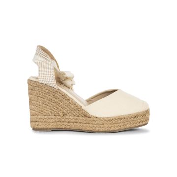 Campesine beige da donna con zeppa in corda 8 cm e