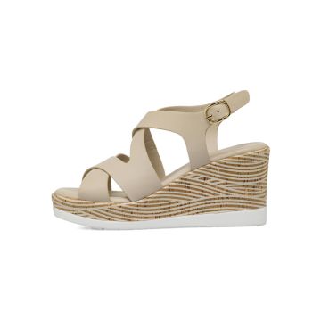Sandali con zeppa alta 9 cm beige da donna con fas