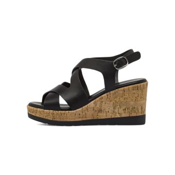 Sandali neri da donna con zeppa effetto sughero tacco 9 cm Marinaseval