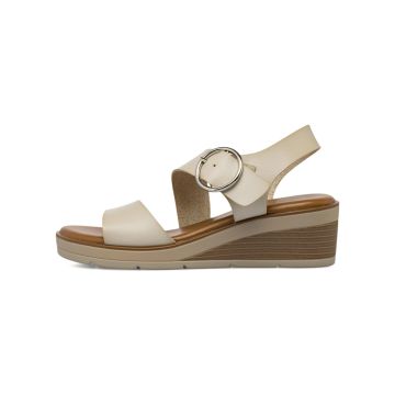Sandali con zeppa media da donna beige con fibbia