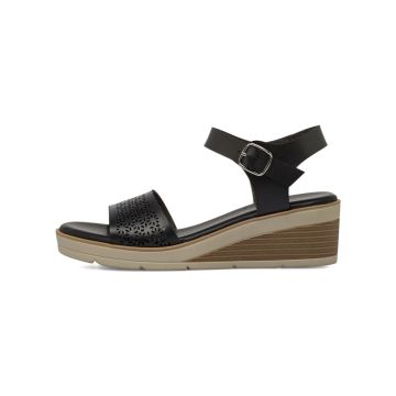 Sandali con zeppa da donna neri con tomaia trafora