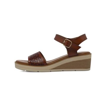 Sandali marroni da donna con zeppa 6 cm e fascia t