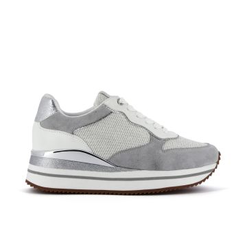 Sneakers grigie con glitter e zeppa