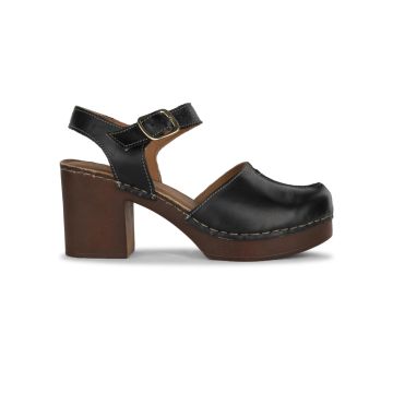 Sandali zoccoli in pelle nera da donna con tacco a colonna 8 cm Obsel