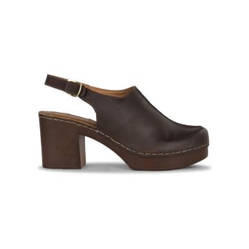 Sandali zoccoli da donna marroni in pelle con tacc