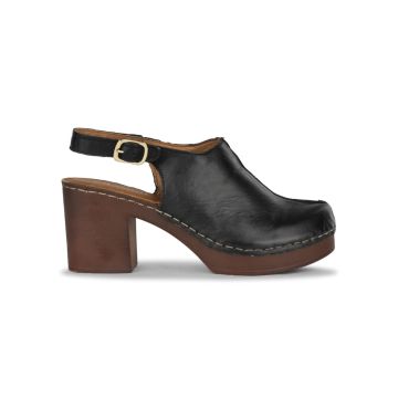 Sandali zoccoli in pelle neri da donna con tacco l