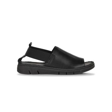 Sandali neri casual da donna in pelle con  fascia elastica Marinaseval