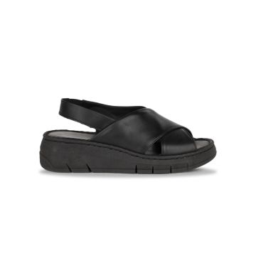 Sandali casual con zeppa da donna in pelle nera co