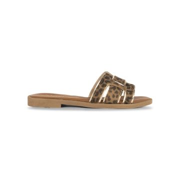 Ciabattine a fascia da donna animalier in pelle co