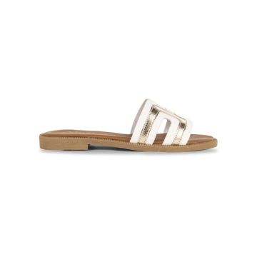 Ciabattine a fascia bianche da donna in pelle con inserti oro Alesya