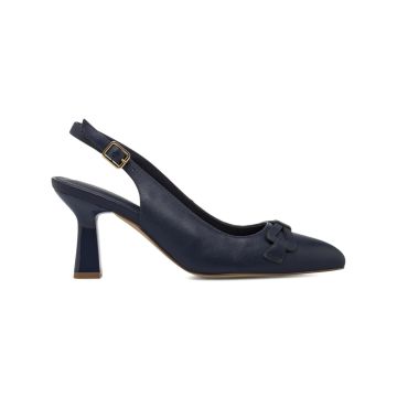 Decolletè blu slingback in pelle a punta con tacco medio a rocchetto